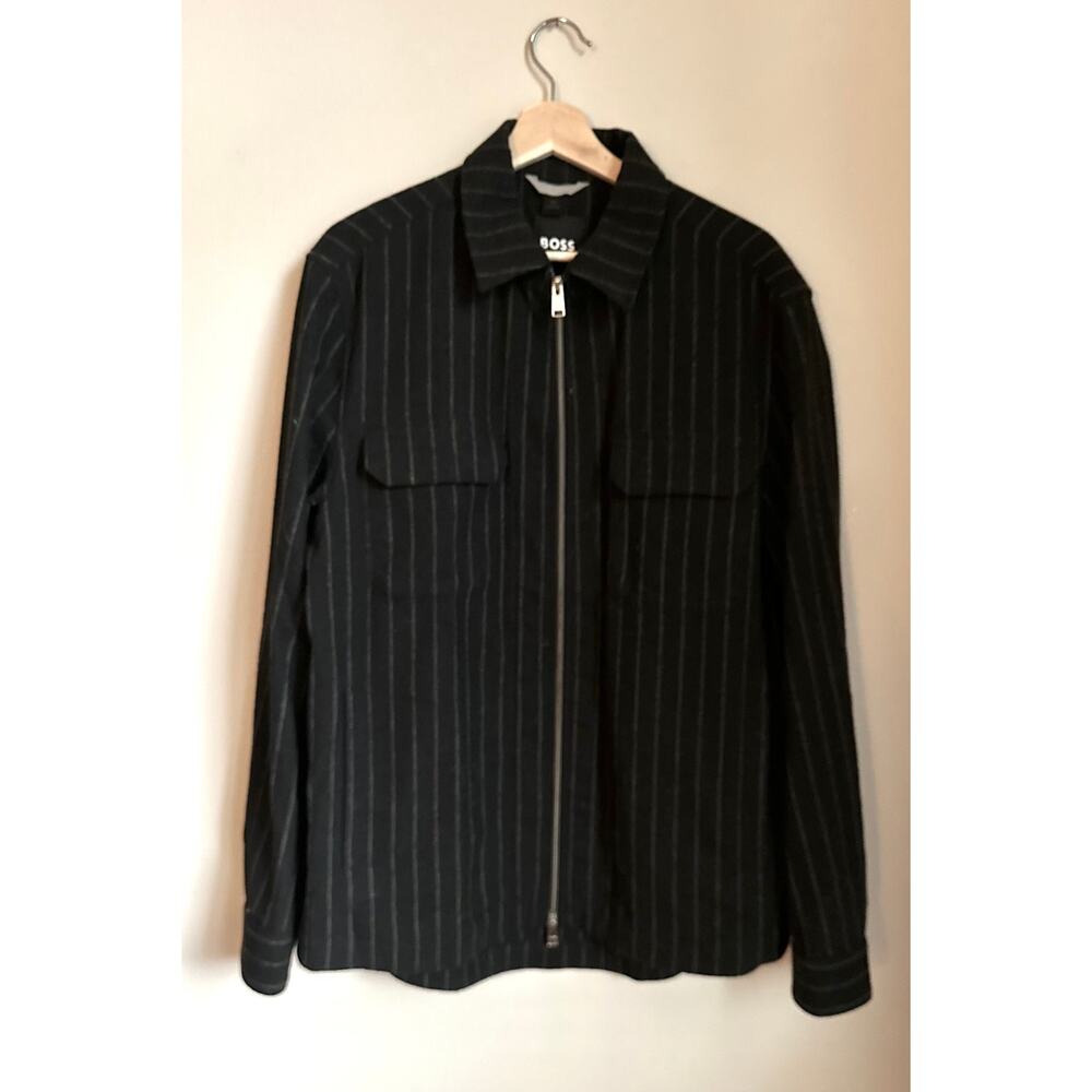 BOSS Black Pinstripe Wool Tailored Carper Jacket Size 40R - Picture 2 of 9